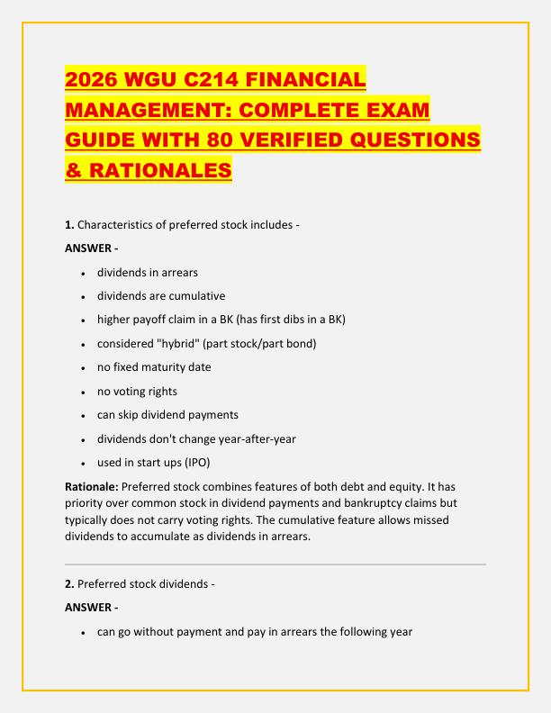 2026 WGU C214 FINANCIAL MANAGEMENT