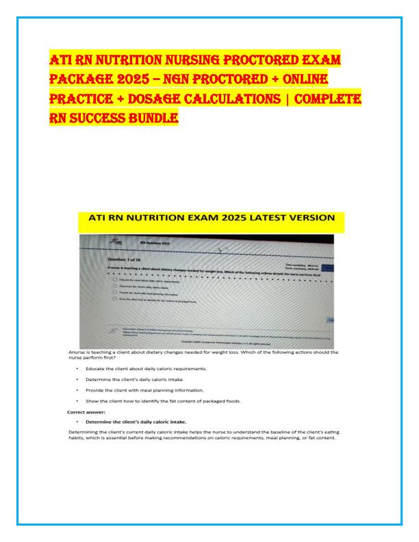 ATI RN Nutrition Nursing Proctored Exam Package 2025