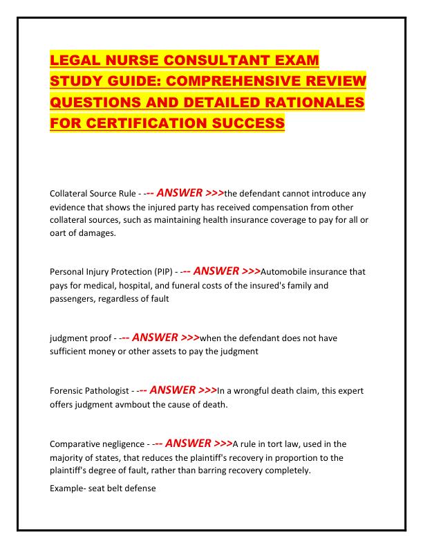 LEGAL NURSE CONSULTANT EXAM STUDY GUIDE