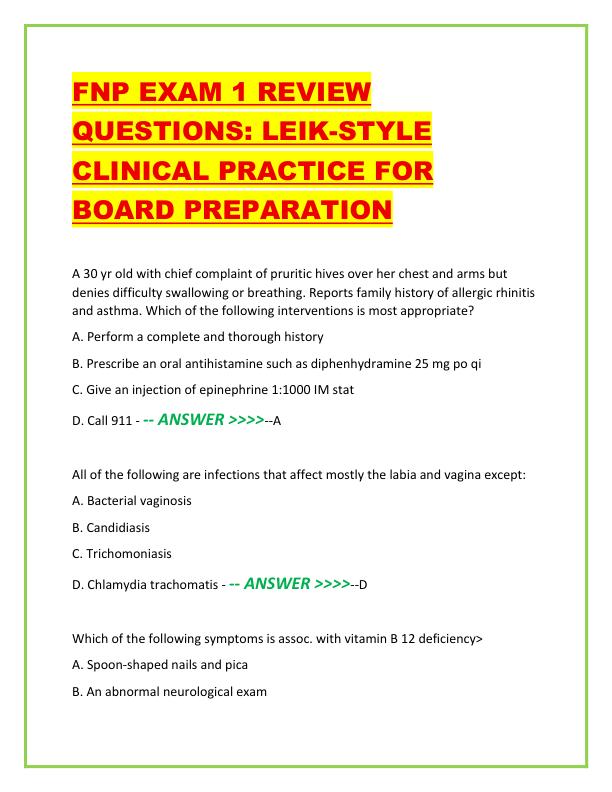 FNP EXAM 1 REVIEW QUESTIONS