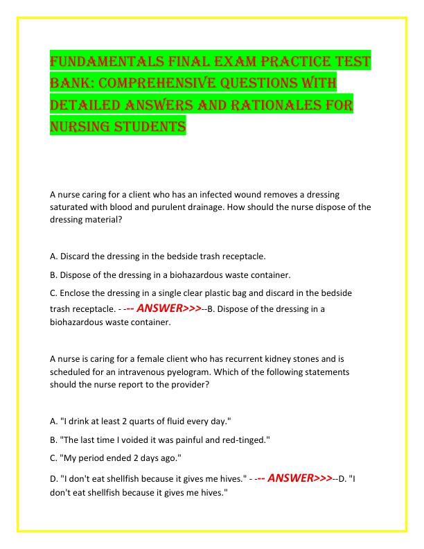 Fundamentals Final Exam Practice Test Bank