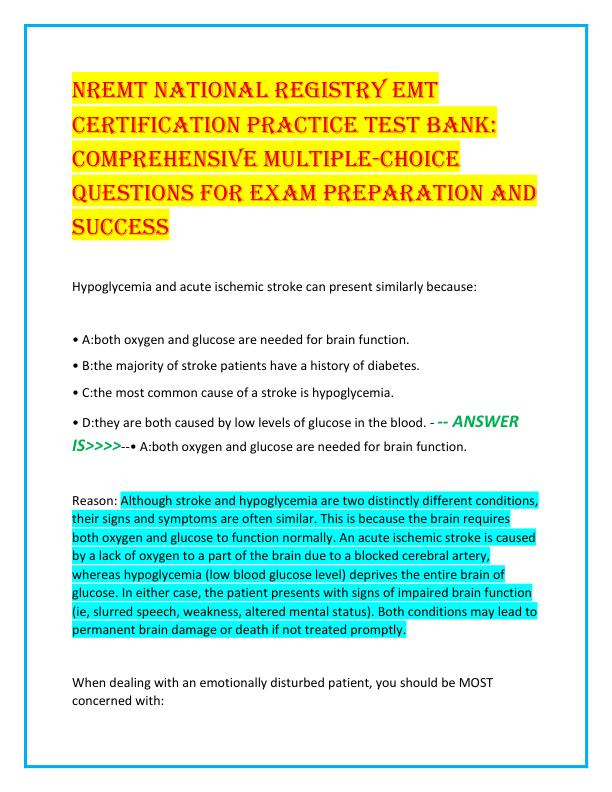 mobile-preview-NREMT National Registry EMT Certification Practice Test Bank