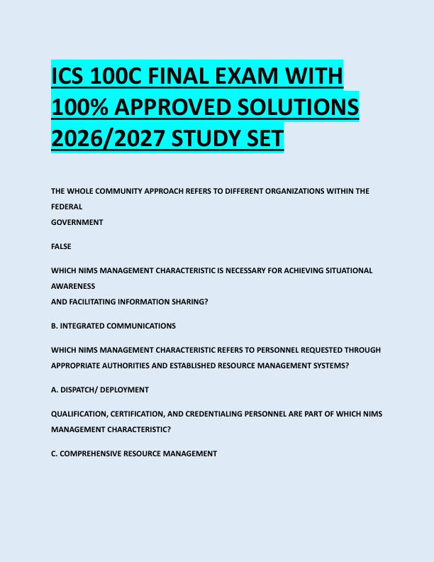 ICS 100C FINAL EXAM WITH  100% APPROVED SOLUTIONS  2026/2027 STUDY SET 