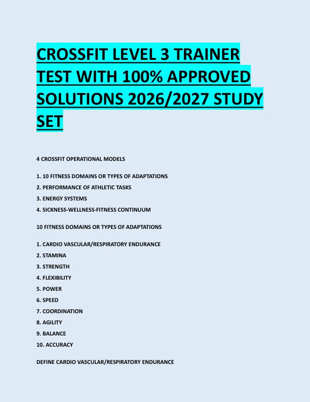 CROSSFIT LEVEL 3 TRAINER  TEST WITH 100% APPROVED  SOLUTIONS 2026/2027 STUDY  SET