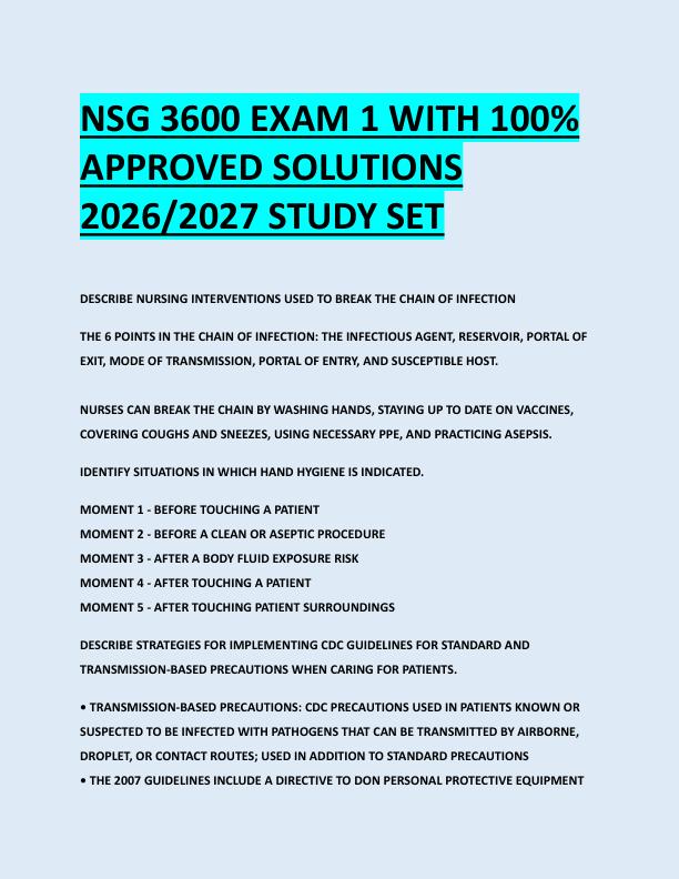 NSG 3600 EXAM 1 WITH 100%  APPROVED SOLUTIONS  2026/2027 STUDY SET