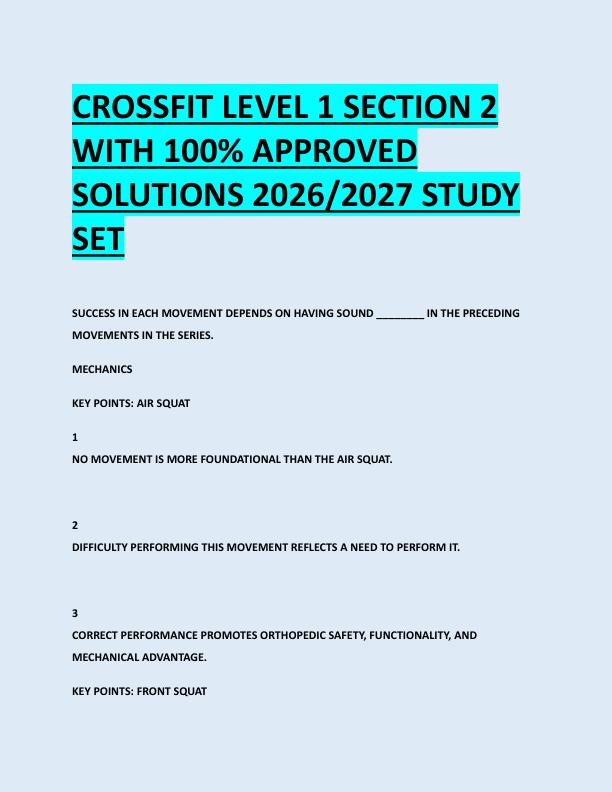 CROSSFIT LEVEL 1 SECTION 2  WITH 100% APPROVED  SOLUTIONS 2026/2027 STUDY  SET 