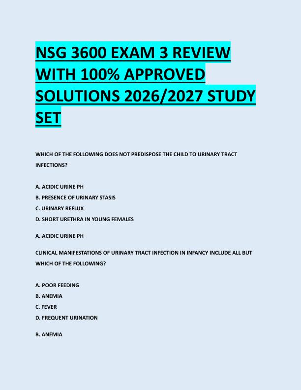 NSG 3600 EXAM 3 REVIEW  WITH 100% APPROVED  SOLUTIONS 2026/2027 STUDY  SET 
