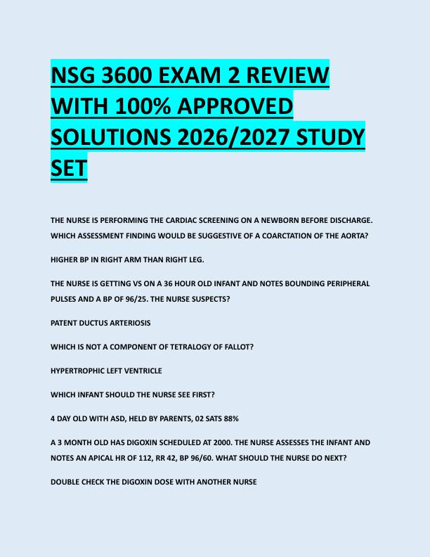 NSG 3600 EXAM 2 REVIEW  WITH 100% APPROVED  SOLUTIONS 2026/2027 STUDY  SET