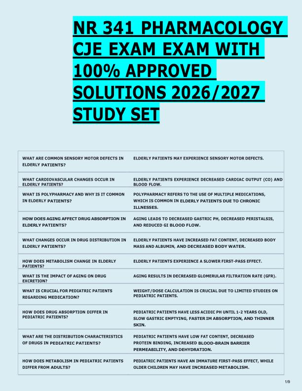 NR 341 PHARMACOLOGY  CJE EXAM EXAM WITH  100% APPROVED  SOLUTIONS 2026/2027  STUDY SET