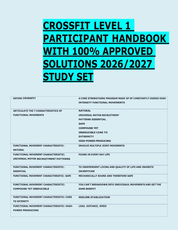   CROSSFIT LEVEL 1  PARTICIPANT HANDBOOK  WITH 100% APPROVED  SOLUTIONS 2026/2027  STUDY SET