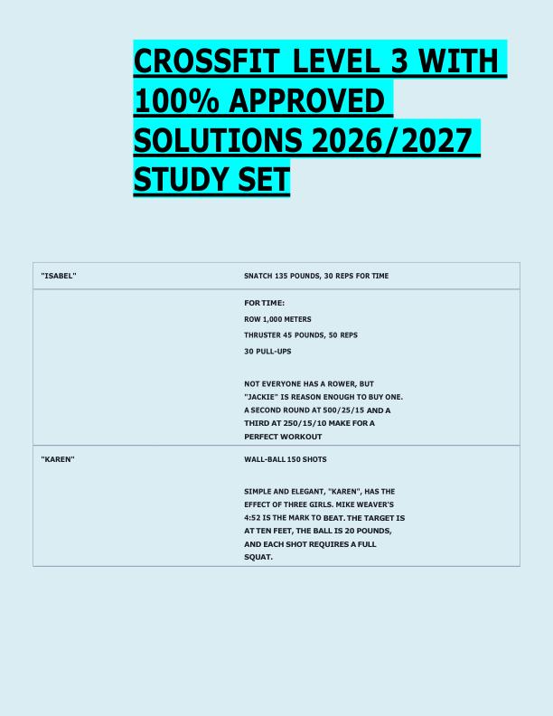 CROSSFIT LEVEL 3 WITH  100% APPROVED  SOLUTIONS 2026/2027  STUDY SET 