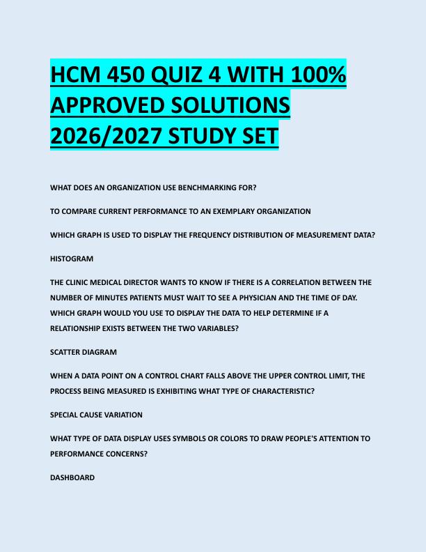 HCM 450 QUIZ 4 WITH 100%  APPROVED SOLUTIONS  2026/2027 STUDY SET