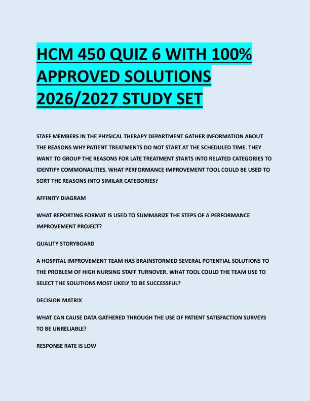 HCM 450 QUIZ 6 WITH 100%  APPROVED SOLUTIONS  2026/2027 STUDY SET
