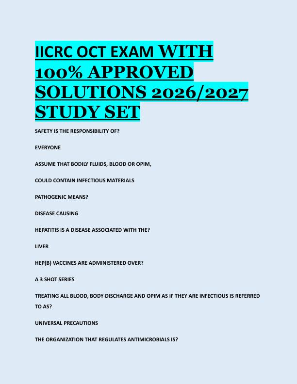 IICRC OCT EXAM WITH  100% APPROVED  SOLUTIONS 2026/2027  STUDY SET