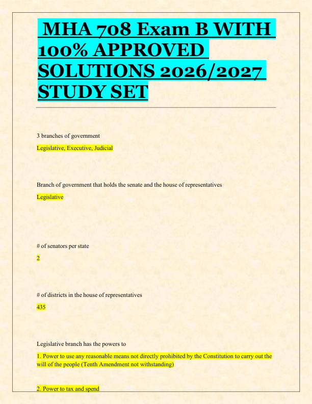MHA 708 Exam B WITH  100% APPROVED  SOLUTIONS 2026/2027  STUDY SET