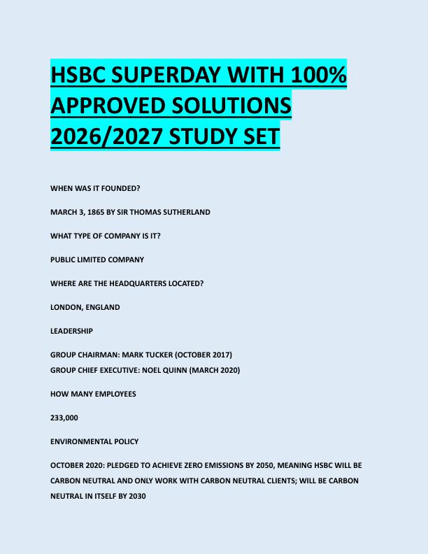 HSBC SUPERDAY WITH 100%  APPROVED SOLUTIONS  2026/2027 STUDY SET