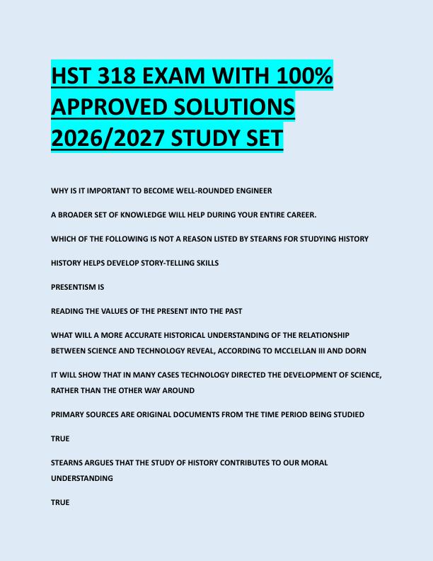 HST 318 EXAM WITH 100%  APPROVED SOLUTIONS  2026/2027 STUDY SET