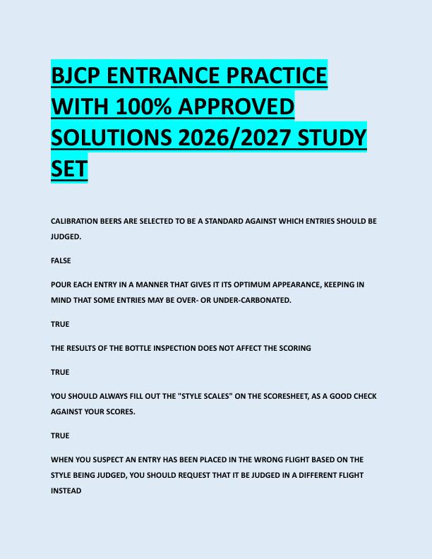 BJCP ENTRANCE PRACTICE  WITH 100% APPROVED  SOLUTIONS 2026/2027 STUDY  SET 