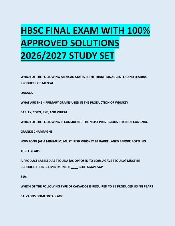 HBSC FINAL EXAM WITH 100%  APPROVED SOLUTIONS  2026/2027 STUDY SET