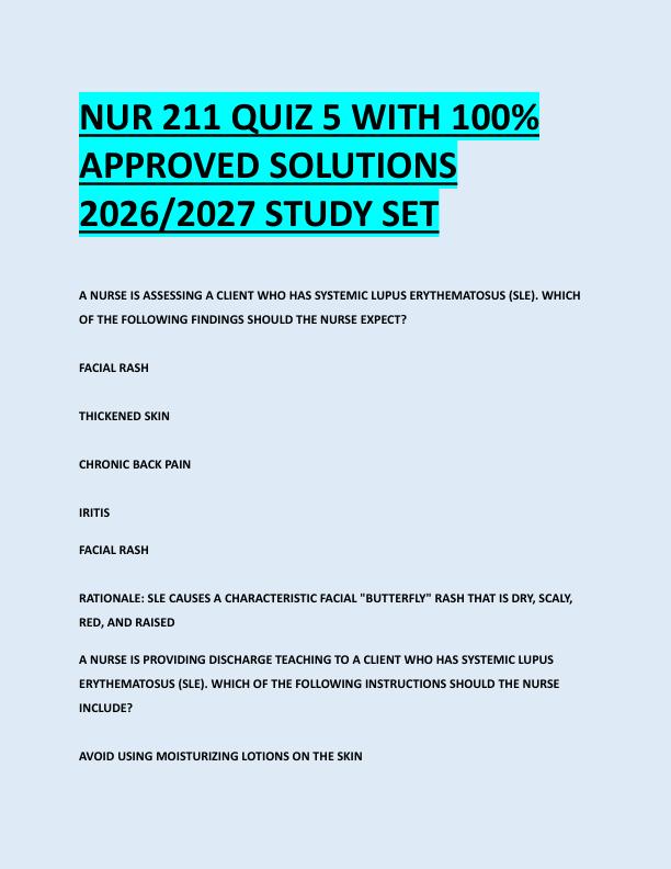 NUR 211 QUIZ 5 WITH 100%  APPROVED SOLUTIONS  2026/2027 STUDY SET 