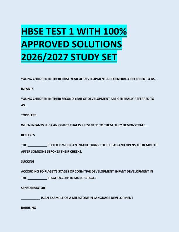 HBSE TEST 1 WITH 100%  APPROVED SOLUTIONS  2026/2027 STUDY SET