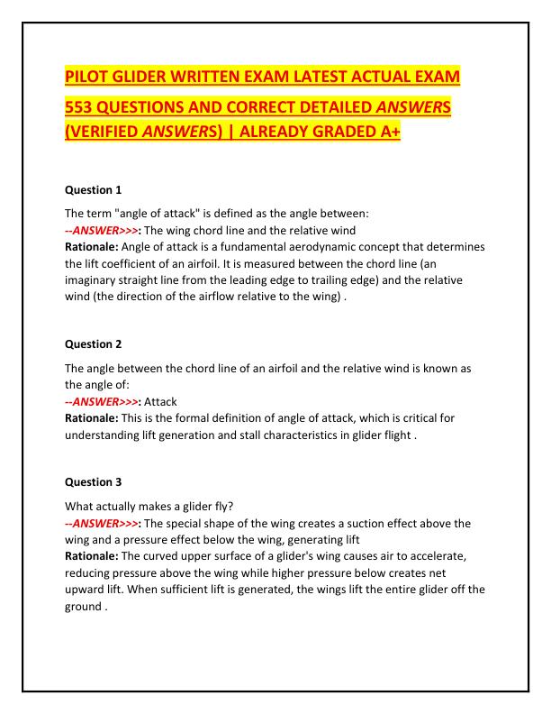 PILOT GLIDER WRITTEN EXAM LATEST ACTUAL EXAM