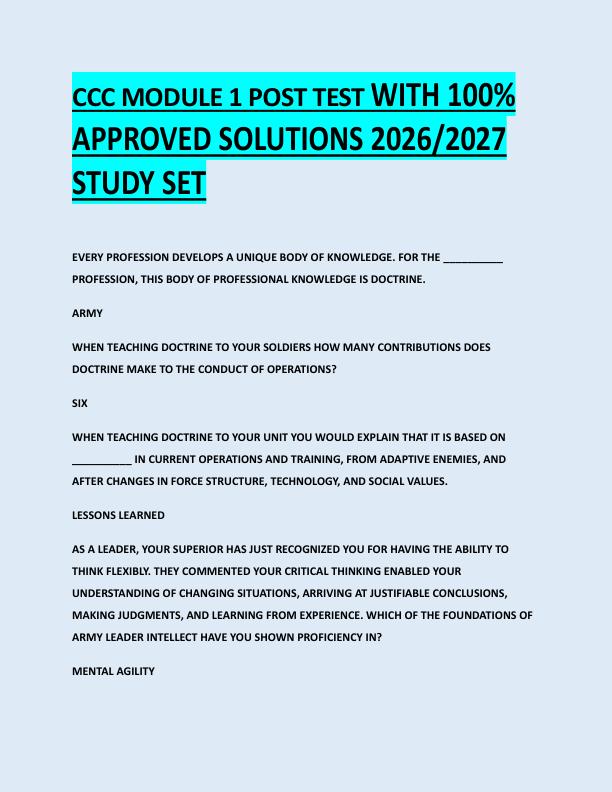 CCC MODULE 1 POST TEST WITH 100%  APPROVED SOLUTIONS 2026/2027  STUDY SET
