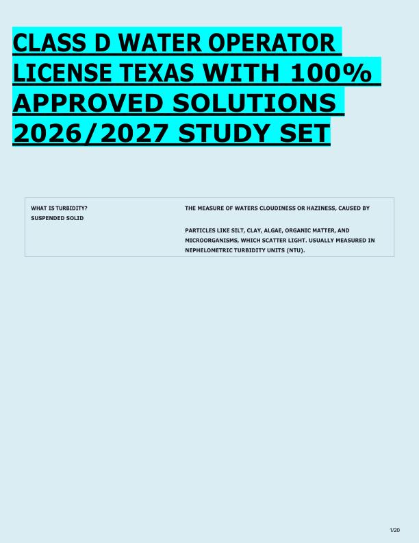 CLASS D WATER OPERATOR  LICENSE TEXAS WITH 100%  APPROVED SOLUTIONS  2026/2027 STUDY SET