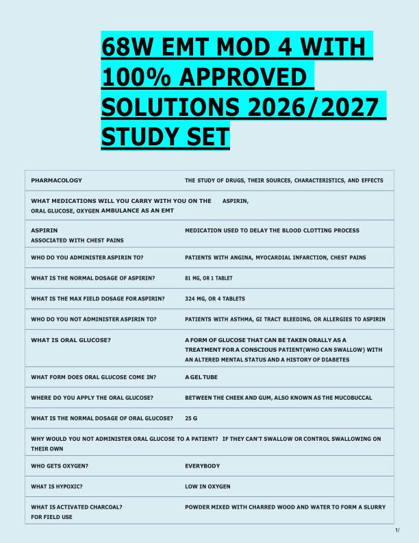 68W EMT MOD 4 WITH  100% APPROVED  SOLUTIONS 2026/2027  STUDY SET