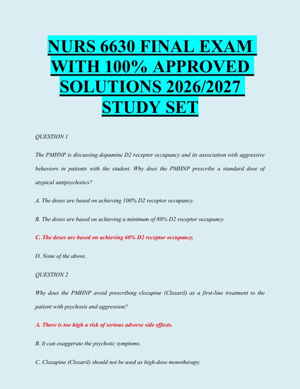 NURS 6630 FINAL EXAM  WITH 100% APPROVED  SOLUTIONS 2026/2027  STUDY SET 