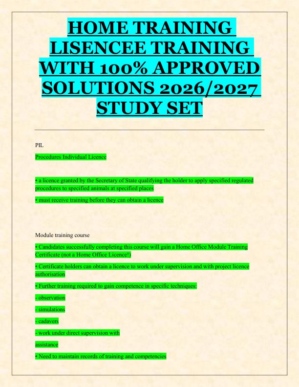 HOME TRAINING  LISENCEE TRAINING  WITH 100% APPROVED  SOLUTIONS 2026/2027  STUDY SET 