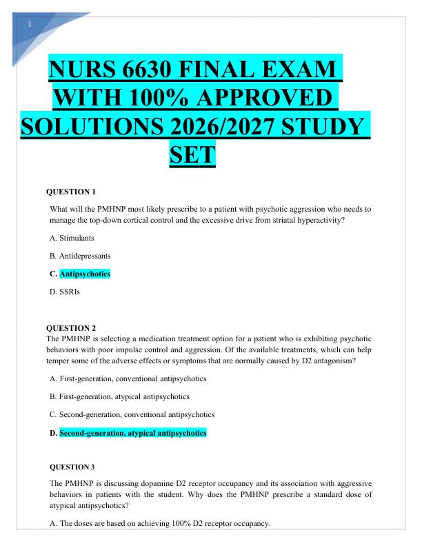 NURS 6630 FINAL EXAM  WITH 100% APPROVED  SOLUTIONS 2026/2027 STUDY  SET 
