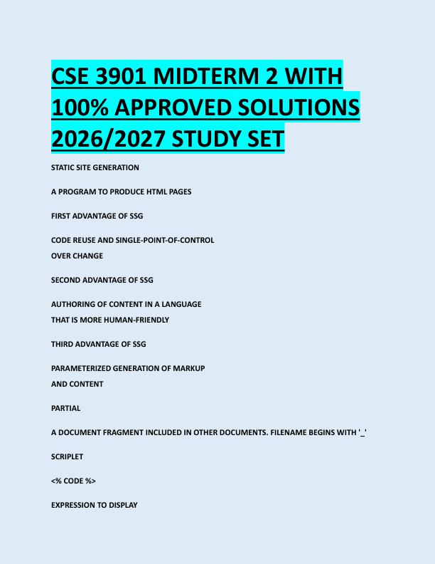 CSE 3901 MIDTERM 2 WITH  100% APPROVED SOLUTIONS  2026/2027 STUDY SET