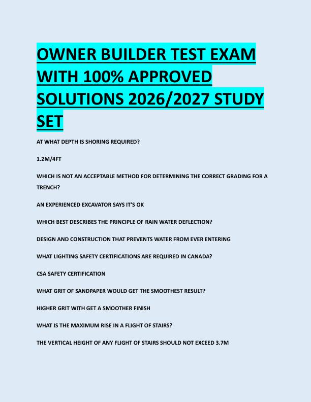 OWNER BUILDER TEST EXAM  WITH 100% APPROVED  SOLUTIONS 2026/2027 STUDY  SET