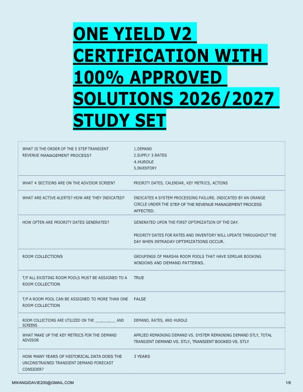 ONE YIELD V2  CERTIFICATION WITH  100% APPROVED  SOLUTIONS 2026/2027  STUDY SET