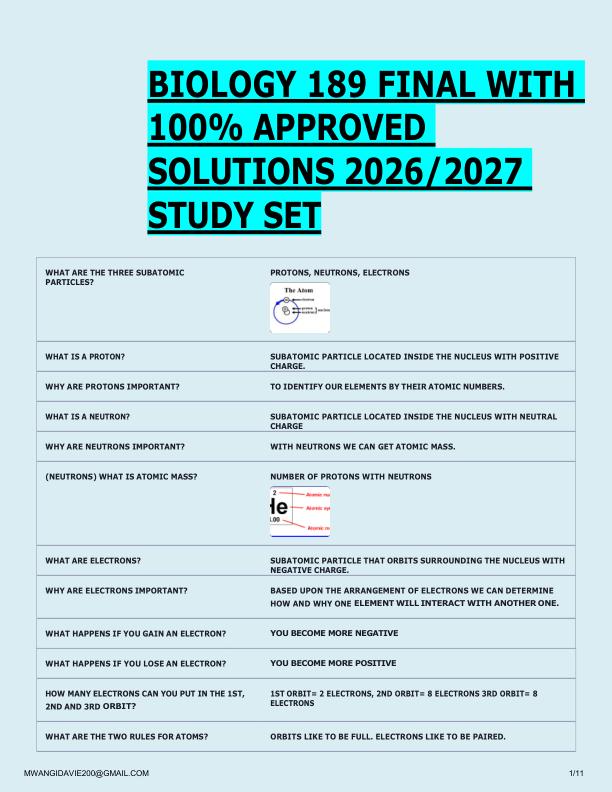 BIOLOGY 189 FINAL WITH  100% APPROVED  SOLUTIONS 2026/2027  STUDY SET