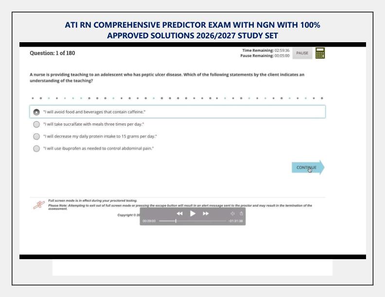 ATI RN COMPREHENSIVE PREDICTOR EXAM WITH NGN WITH 100%  APPROVED SOLUTIONS 2026/2027 STUDY SET 