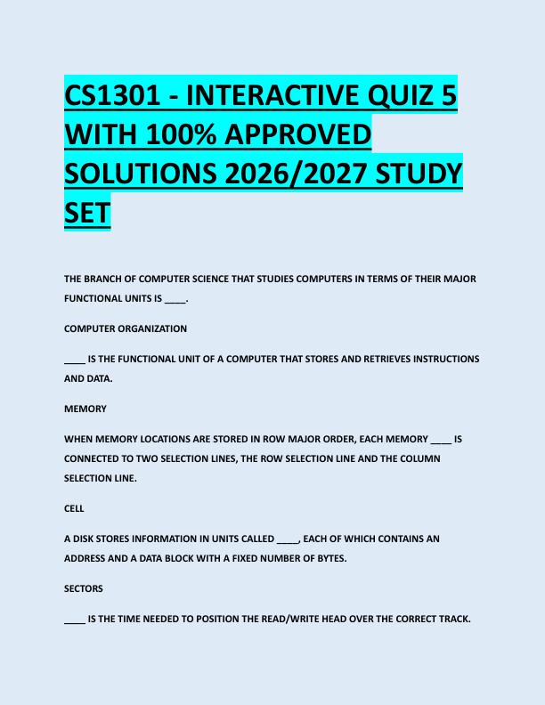 CS1301 - INTERACTIVE QUIZ 5  WITH 100% APPROVED  SOLUTIONS 2026/2027 STUDY  SET 