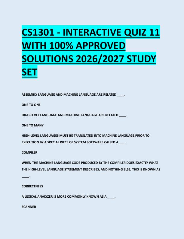 CS1301 - INTERACTIVE QUIZ 11  WITH 100% APPROVED  SOLUTIONS 2026/2027 STUDY  SET 