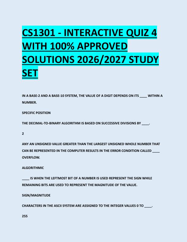 CS1301 - INTERACTIVE QUIZ 4  WITH 100% APPROVED  SOLUTIONS 2026/2027 STUDY  SET 