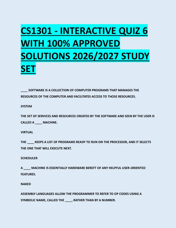 CS1301 - INTERACTIVE QUIZ 6  WITH 100% APPROVED  SOLUTIONS 2026/2027 STUDY  SET 