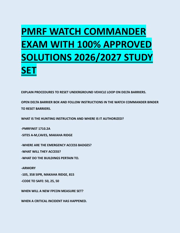 PMRF WATCH COMMANDER  EXAM WITH 100% APPROVED  SOLUTIONS 2026/2027 STUDY  SET 
