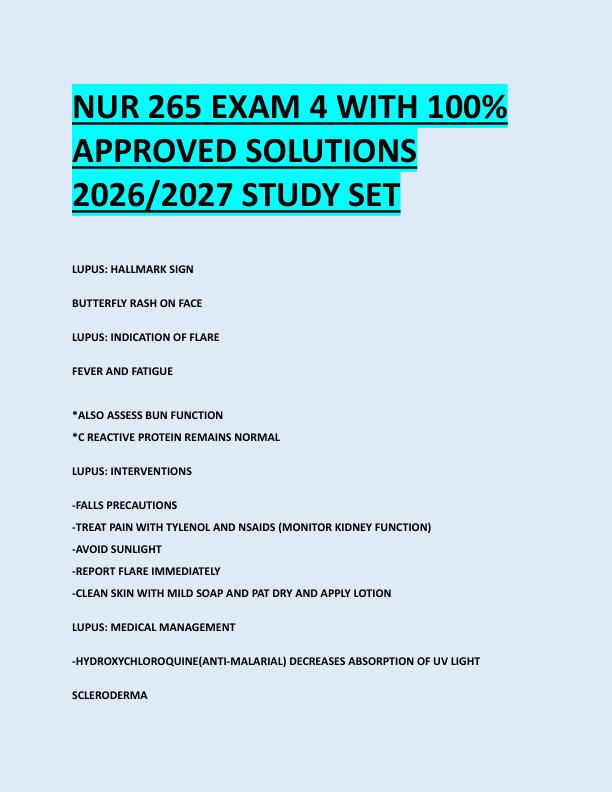 NUR 265 EXAM 4 WITH 100%  APPROVED SOLUTIONS  2026/2027 STUDY SET 