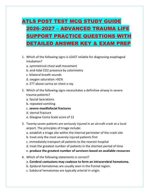 ATLS POST TEST MCQ STUDY GUIDE 2026