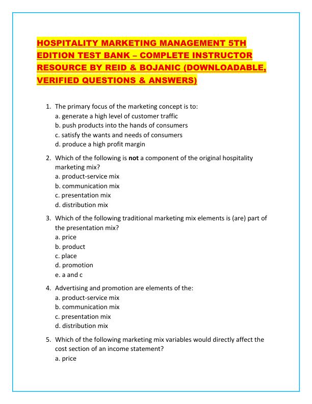 mobile-preview-HOSPITALITY MARKETING MANAGEMENT 5TH EDITION TEST BANK