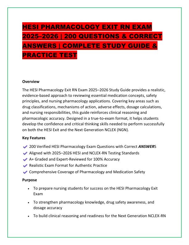HESI PHARMACOLOGY EXIT RN EXAM 2025
