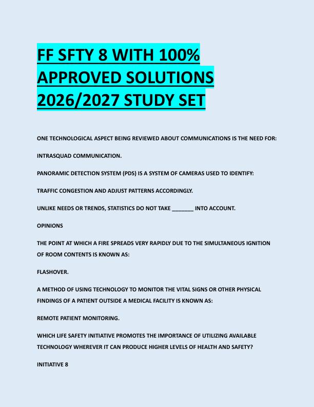FF SFTY 8 WITH 100%  APPROVED SOLUTIONS  2026/2027 STUDY SET 