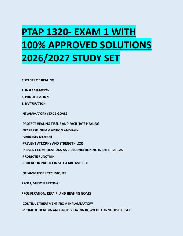 PTAP 1320- EXAM 1 WITH  100% APPROVED SOLUTIONS  2026/2027 STUDY SET 