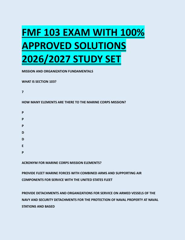FMF 103 EXAM WITH 100%  APPROVED SOLUTIONS  2026/2027 STUDY SET 