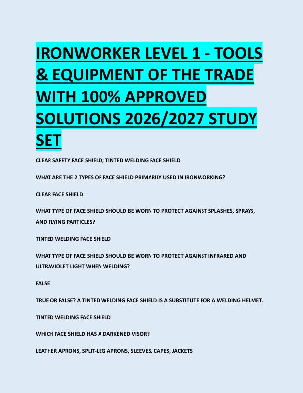 IRONWORKER LEVEL 1 - TOOLS  & EQUIPMENT OF THE TRADE  WITH 100% APPROVED  SOLUTIONS 2026/2027 STUDY  SET 